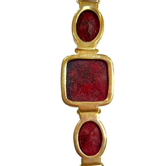 Ruby (Corundum) Multifaceted Bezel Set 7 Stone Bracelet ~ 7.75" - Picture 7 of 8